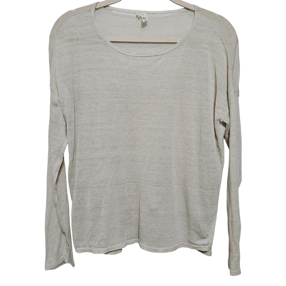 Eileen Fisher Linen Knit Top Long Sleeve Minimalist Capsule Lagenlook Cream XS